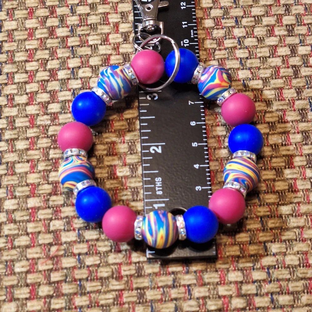 Handcrafted Homemade Artisan Silicone Bead Keychain Bracelet Wristlet
